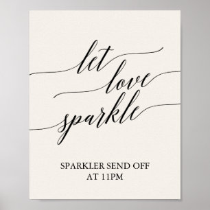 Elegant Black Calligraphy Cream Let Love Sparkle Poster