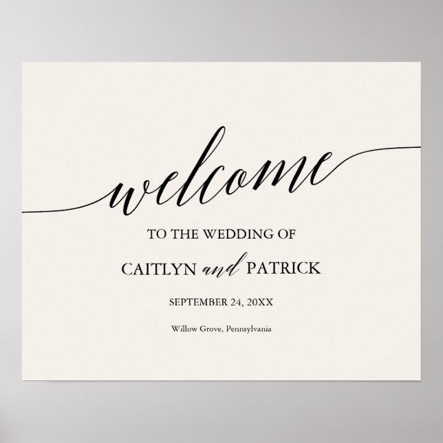 Elegant Black Calligraphy Cream Welcome Wedding Poster (Front)