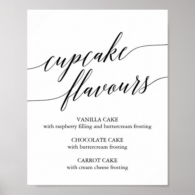Elegant Black Calligraphy Cupcake Flavours Sign (Front)