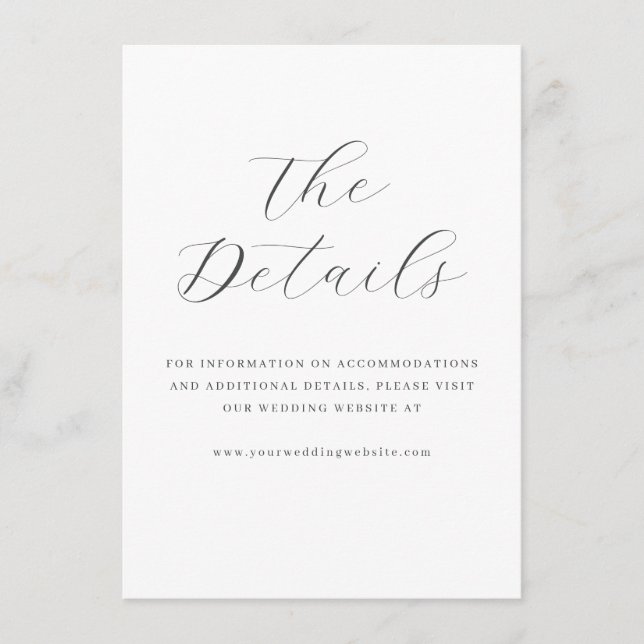 Elegant Black Calligraphy Details Enclosure Card (Front)