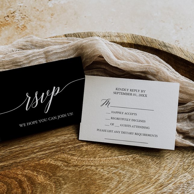 Elegant Black Calligraphy Dietary Requirement RSVP Card (Creator Uploaded)