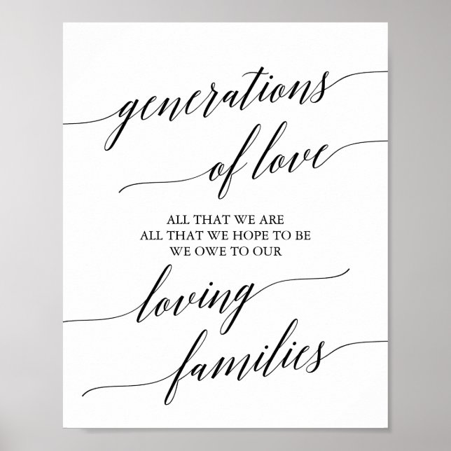 Elegant Black Calligraphy Generations of Love Sign (Front)