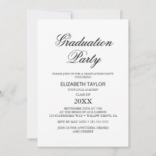 Elegant Black Calligraphy Graduation Party  Invitation
