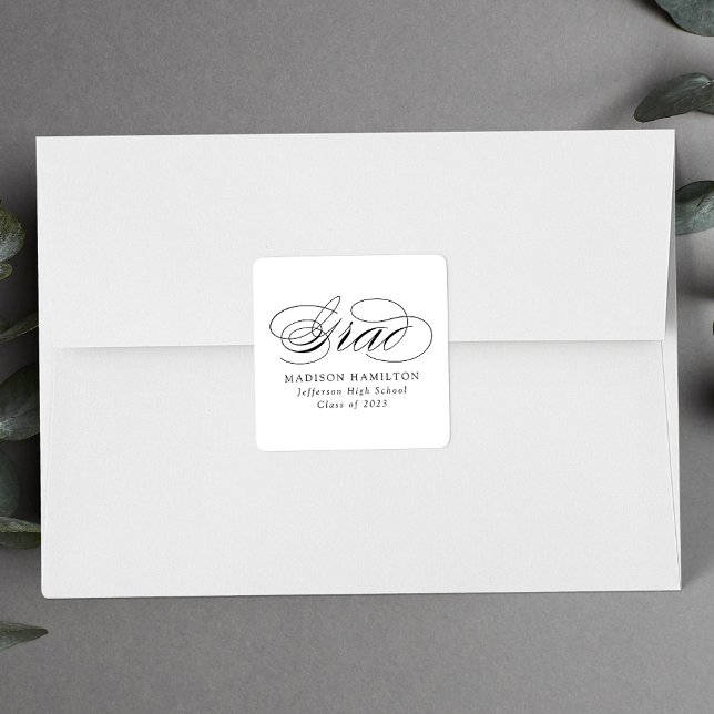 Elegant Black Calligraphy Graduation Square Sticker (Creator Uploaded)