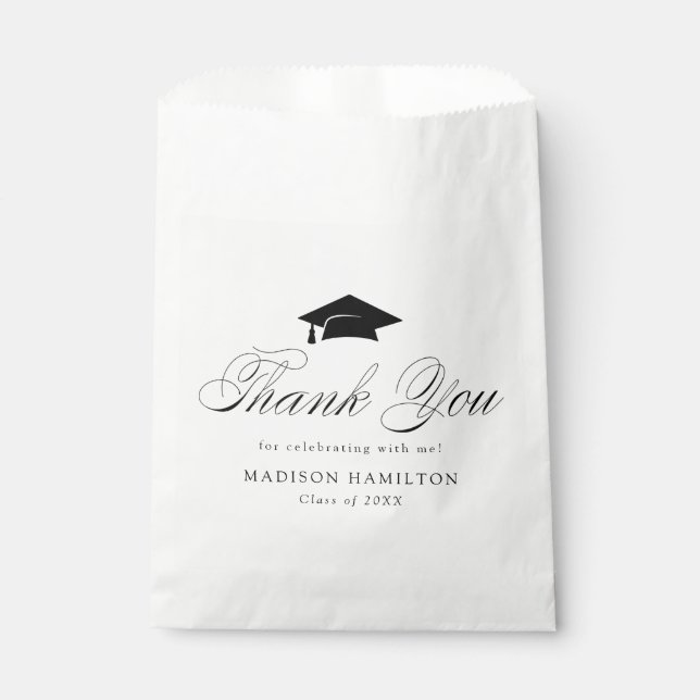 Elegant Black Calligraphy Graduation Thank You Favour Bags (Front)