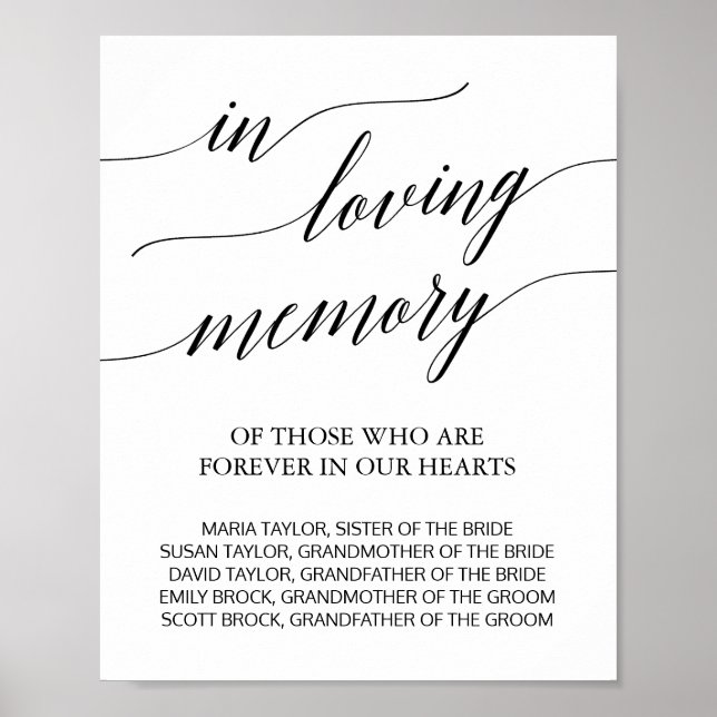 Elegant Black Calligraphy In Loving Memory Sign (Front)