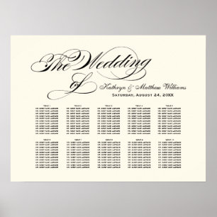 Elegant Black Calligraphy Ivory Wedding Seating Poster