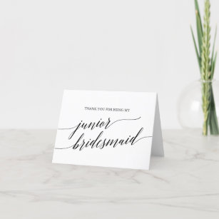 Elegant Black Calligraphy Junior Bridesmaid Thank You Card