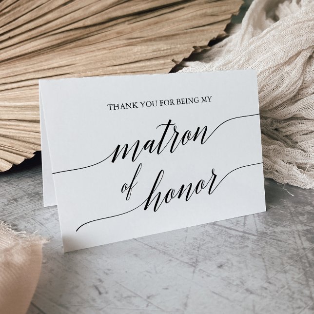 Elegant Black Calligraphy Matron of Honour Thank You Card (Creator Uploaded)