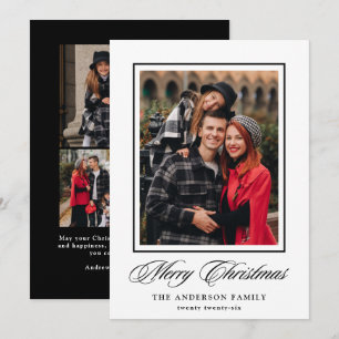Elegant Black Calligraphy Merry Christmas 4 Photo Holiday Card
