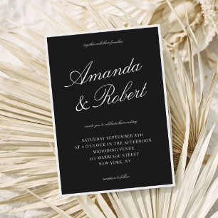 Elegant Black Calligraphy Old Money Wedding Invitation