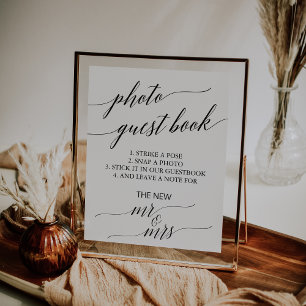 Elegant Black Calligraphy Photo Guest Book