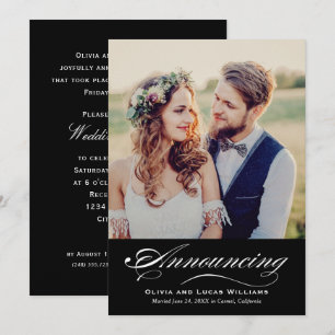 Elegant Black Calligraphy Photo Reception Invitation