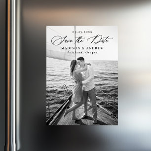 Elegant Black Calligraphy Photo Save the Date Magnetic Invitation