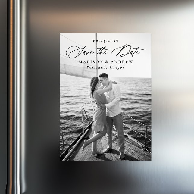 Elegant Black Calligraphy Photo Save the Date Magnetic Invitation (Creator Uploaded)