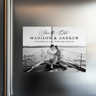 Elegant Black Calligraphy Photo Save the Date Magnetic Invitation