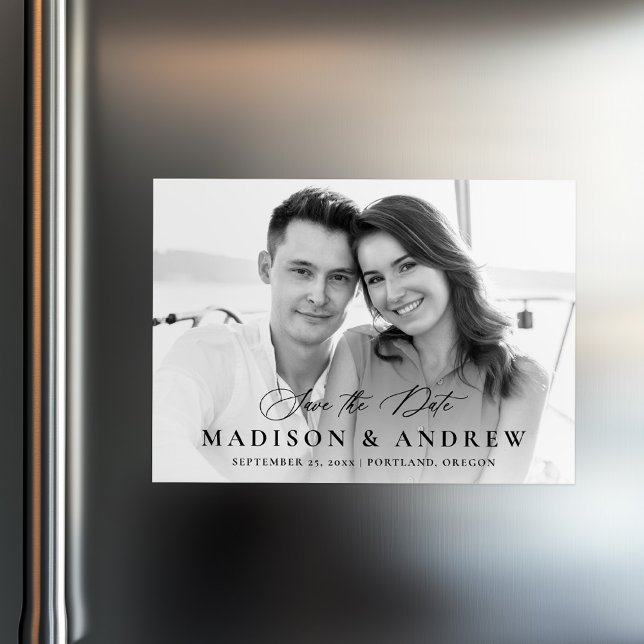 Elegant Black Calligraphy Photo Save the Date Magnetic Invitation (Creator Uploaded)