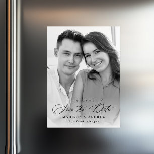 Elegant Black Calligraphy Photo Save the Date Magnetic Invitation