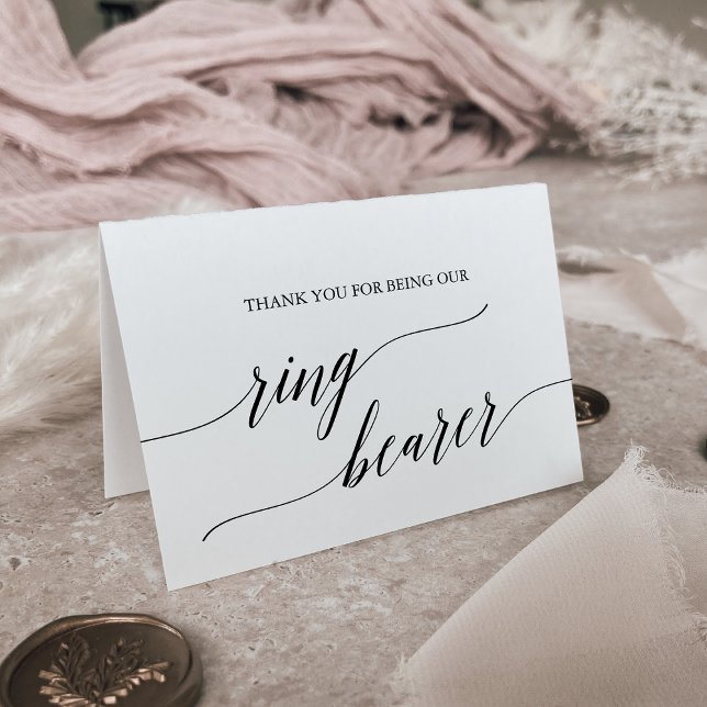 Elegant Black Calligraphy Ring Bearer Thank You Card (Creator Uploaded)