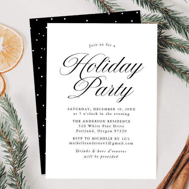 Elegant Black Calligraphy Script Holiday Party Invitation (Creator Uploaded)