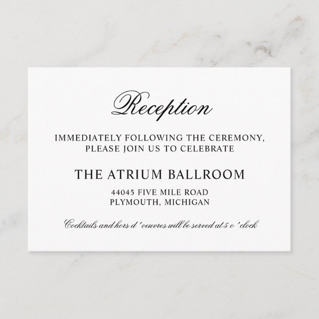 Elegant Black Calligraphy Script Reception Enclosure Card (Front)