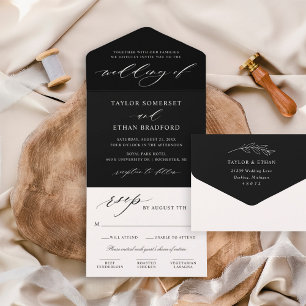Elegant Black Calligraphy Script Wedding All In One Invitation