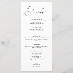 Elegant Black Calligraphy Script Wedding Drinks Menu