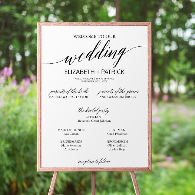 Elegant Black Calligraphy Small Wedding Program Poster (Creator Uploaded)