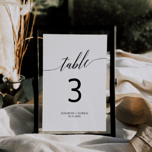 Elegant Black Calligraphy Table Number 4.5 x 6.25"
