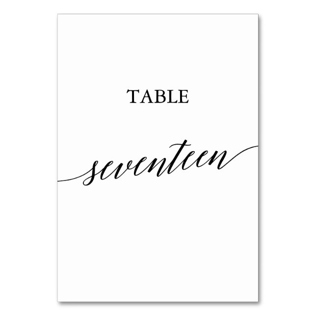 Elegant Black Calligraphy Table Number Seventeen (Front)