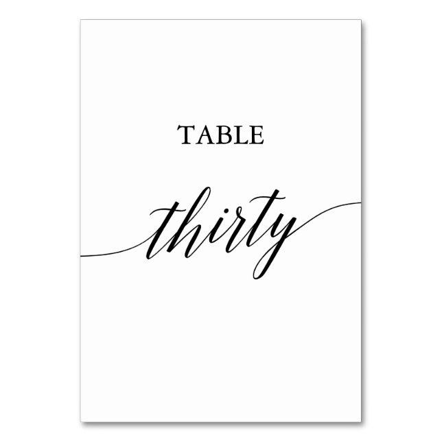 Elegant Black Calligraphy Table Number Thirty (Front)