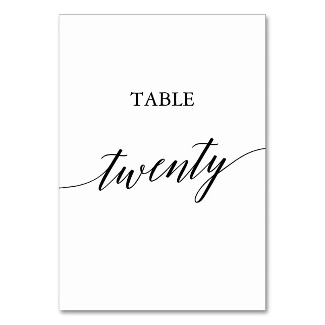 Elegant Black Calligraphy Table Number Twenty (Front)