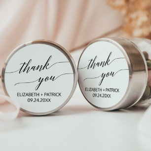Elegant Black Calligraphy Thank You Wedding Favour Classic Round Sticker