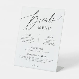 Elegant Black Calligraphy Wedding Bar Drink Menu Pedestal Sign