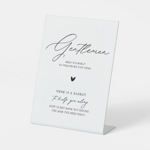 Elegant Black Calligraphy Wedding Bathroom Basket Pedestal Sign