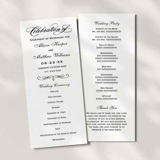 Elegant Black Calligraphy Wedding Ceremony Programme (Creator Uploaded)