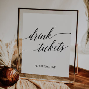 Elegant Black Calligraphy Wedding Drink Tickets Poster