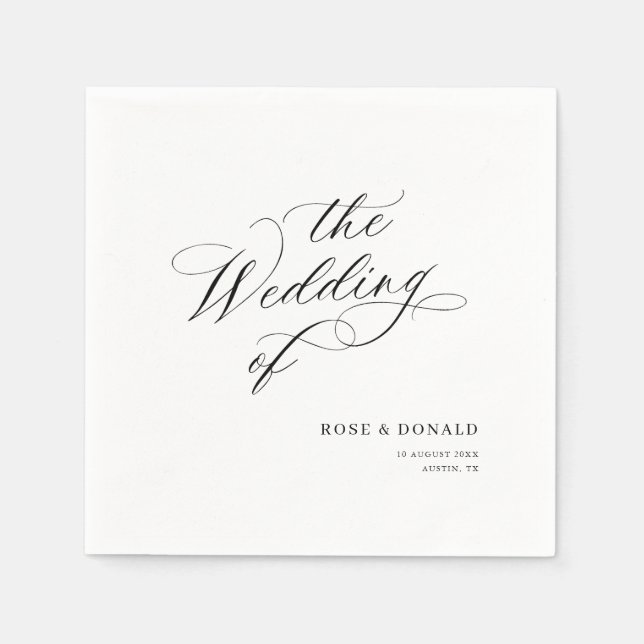 Elegant black calligraphy wedding napkin (Front)