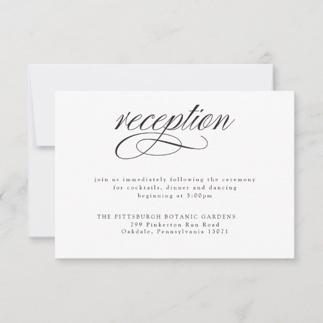 Elegant Black Calligraphy Wedding Reception Card (Front)