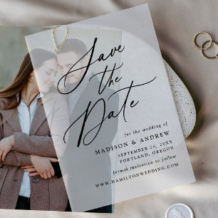 Elegant Black Calligraphy Wedding Save the Date Vellum Invitations