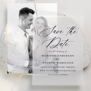 Elegant Black Calligraphy Wedding Save the Dates Vellum Invitations