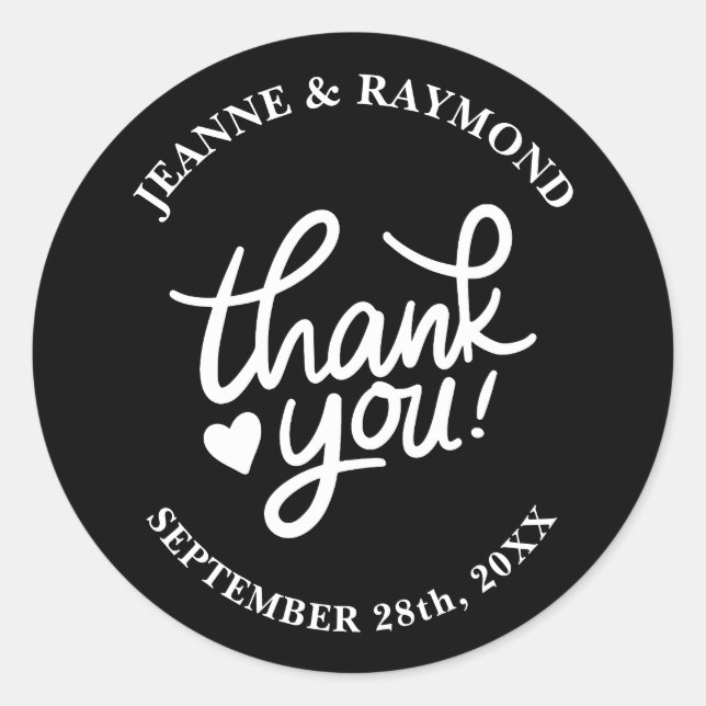 Elegant Black Calligraphy Wedding Thank You Favour Classic Round Sticker (Front)
