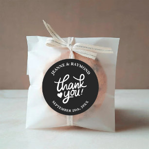 Elegant Black Calligraphy Wedding Thank You Favour Classic Round Sticker