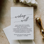 Elegant Black Calligraphy Wedding Wishing Well Enclosure Card<br><div class="desc">This elegant black calligraphy wedding wishing well card is perfect for a simple wedding. The neutral design features a minimalist card decorated with romantic and whimsical typography. Personalise this invitation enclosure card with your names,  and a short wishing well poem.</div>