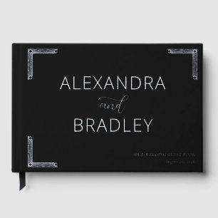 Elegant Black Calligraphy With Corners Guest Book