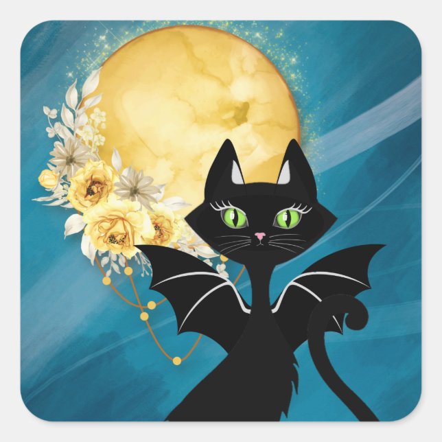 Elegant Black Cat | Bat Cat | Halloween Sticker (Front)