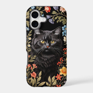 Elegant Black Cat Colorful Floral