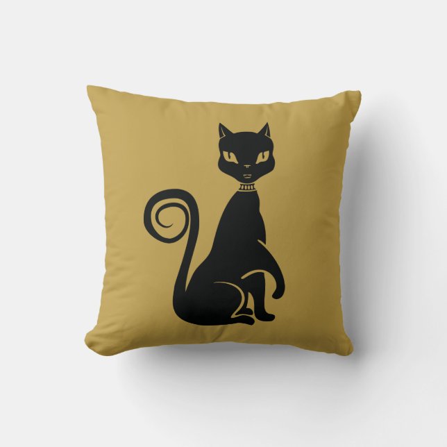Elegant Black Cat Cushion (Front)