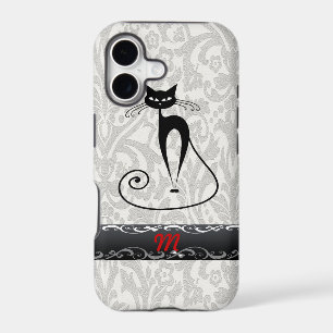 Elegant black cat damask