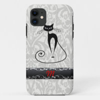Elegant black cat damask